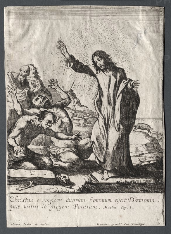 The Miracles of Jesus Christ:  Christ Delivering the Possessed. Claude Vignon (French, 1593-1670). Etching
