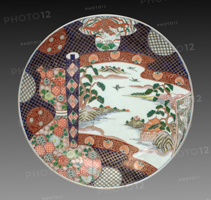 Plate (Imari ware?), 1800s. Japan, 19th century. Overglaze enameled porcelain; diameter: 48.3 cm (19 in.); overall: 5.7 cm (2 1/4 in.).