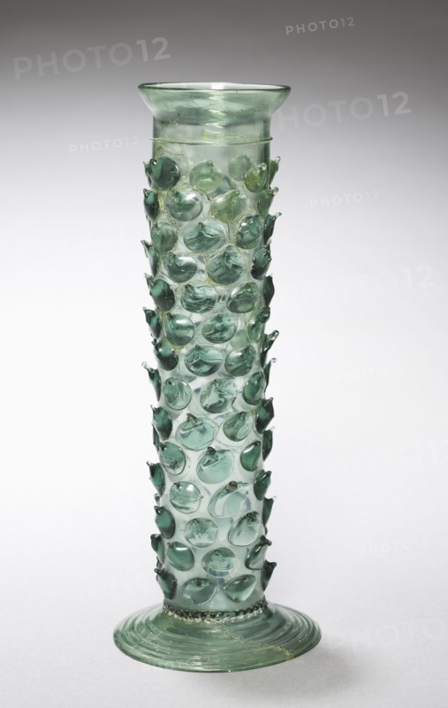 Tall Beaker with Prunts (Stangenglas), late 1400s. Germany, late 15th century. Green glass; overall: 25.9 cm (10 3/16 in.).