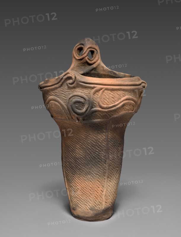 Cooking Vessel, c. 2500 BC. Japan, Middle Jomon Period (c. 10,500-c. 300 BC). Earthenware with impressed and applied designs; diameter: 26 cm (10 1/4 in.); overall: 45.7 cm (18 in.).