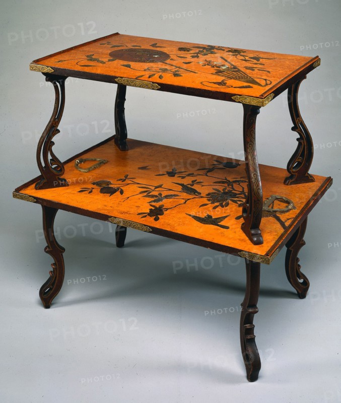 Table, c. 1885. Firm of Louis Majorelle (French, 1859-1926). Wood decorated with lacquer, inlays of mother-of-pearl and bronze; overall: 80.6 x 80.3 x 54.8 cm (31 3/4 x 31 5/8 x 21 9/16 in.).