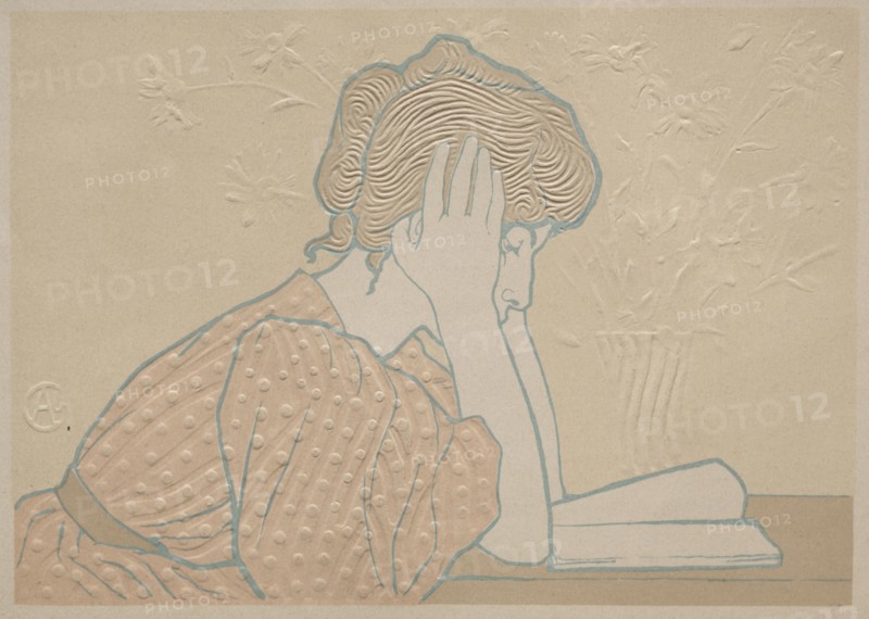 Young Woman Reading, 1896. Alexandre-Louis-Marie Charpentier (French, 1856-1909), from the edition issued for The Studio. Embossed color lithograph; sheet: 20 x 28.5 cm (7 7/8 x 11 1/4 in.); image: 16 x 22.8 cm (6 5/16 x 9 in.)