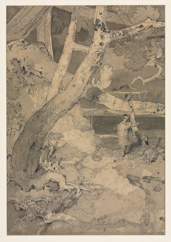 Traveler in a Woodland Landscape, 1806. John Sell Cotman (British, 1782-1842). Graphite and gray wash ; sheet: 30.3 x 21 cm (11 15/16 x 8 1/4 in.)