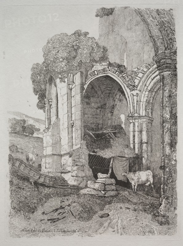 Rievaulx Abbey, Yorkshire, 1810. John Sell Cotman (British, 1782-1842). Etching