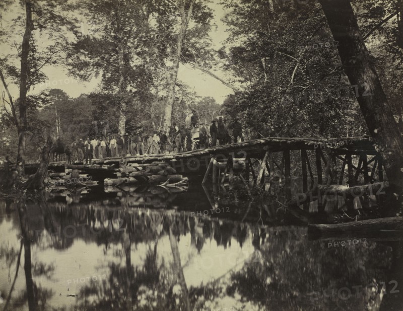 Alexander Gardner's Photographic Sketchbook of the War: Military Bridge, Across the Chickahominy, Virginia, 1862. David B. Woodbury (American, 1866). Albumen print, gold toned, from wet collodion negative; image: 17.7 x 23 cm (6 15/16 x 9 1/16 in.); matted: 40.6 x 50.8 cm (16 x 20 in.)