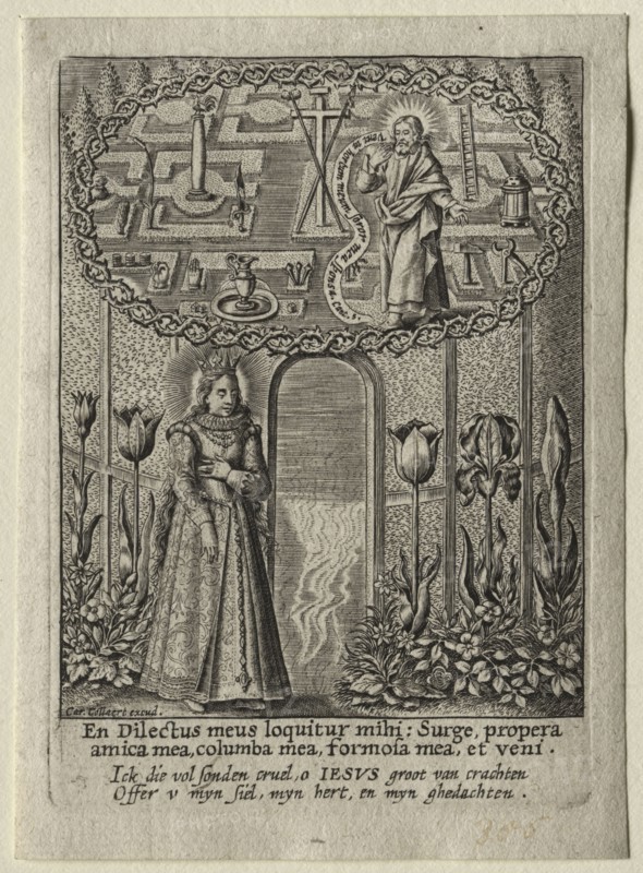 Come into my garden, my sister, my wife, first half 1600s. Carel Collaert. Engraving; sheet: 11 x 8 cm (4 5/16 x 3 1/8 in.); platemark: 9.8 x 7.1 cm (3 7/8 x 2 13/16 in.)