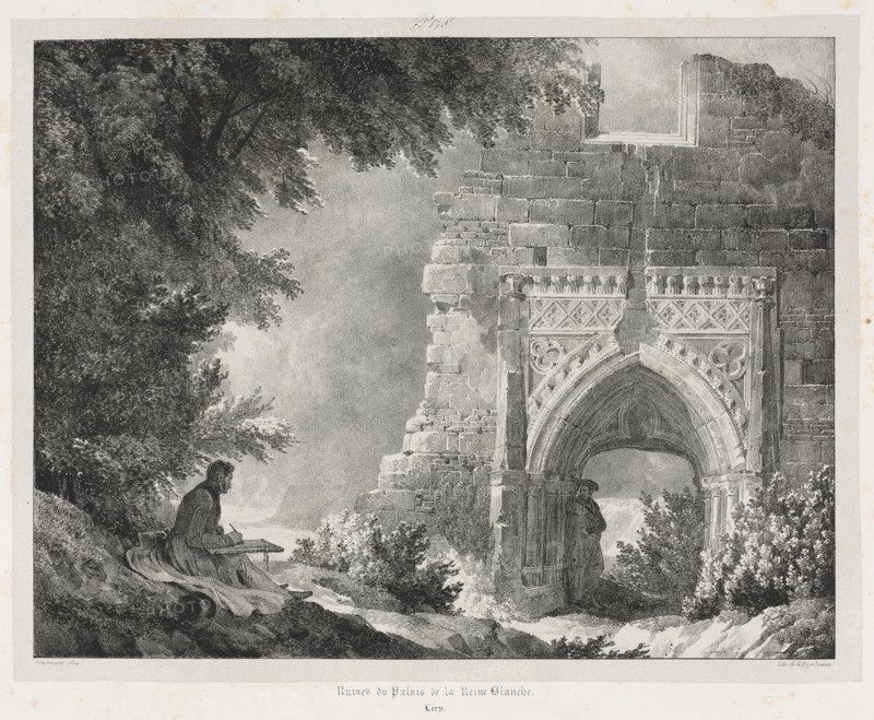 Picturesque and Romantic Journeys in Old France: Ruins of the Palace of the White Queen, 1824. Alexandre-Evariste Fragonard (French, 1781-1850). Lithograph
