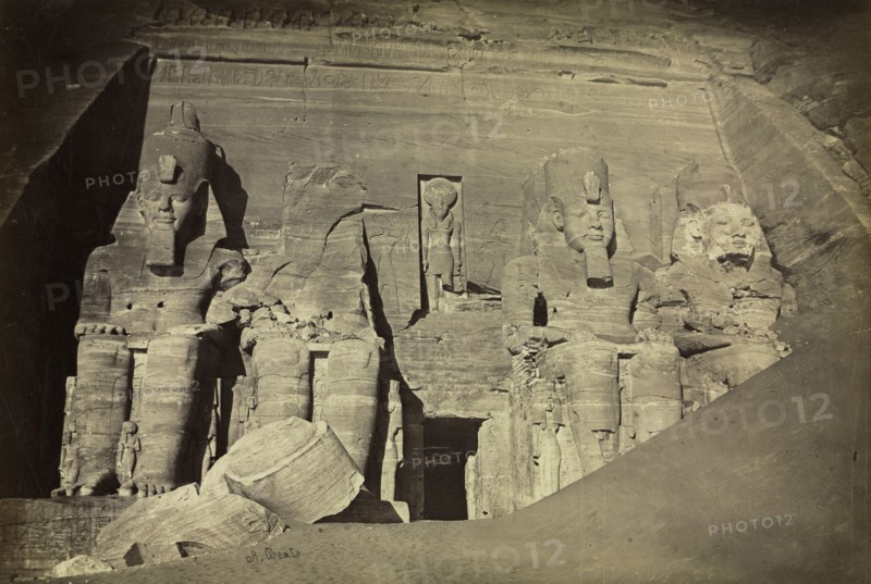 Temple of Ramesses II, Abu Simbel, c. 1860s. Antonio Beato (British, c. 1825-1903). Albumen print from wet collodion negative; image: 26.1 x 38.4 cm (10 1/4 x 15 1/8 in.); matted: 45.7 x 55.9 cm (18 x 22 in.)