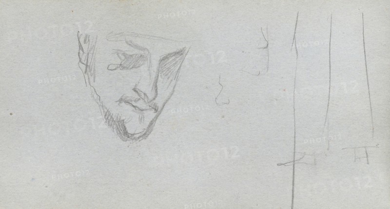 Sketchbook, page 83: Study of a Face, Legs. Ernest Meissonier (French, 1815-1891). Graphite;