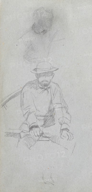 Sketchbook, page 30: Seated male Figure and Figure in Profile. Ernest Meissonier (French, 1815-1891). Graphite