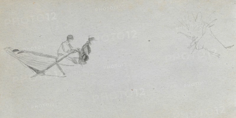 Sketchbook, page 04: Figures in a Boat. Ernest Meissonier (French, 1815-1891). Graphite;
