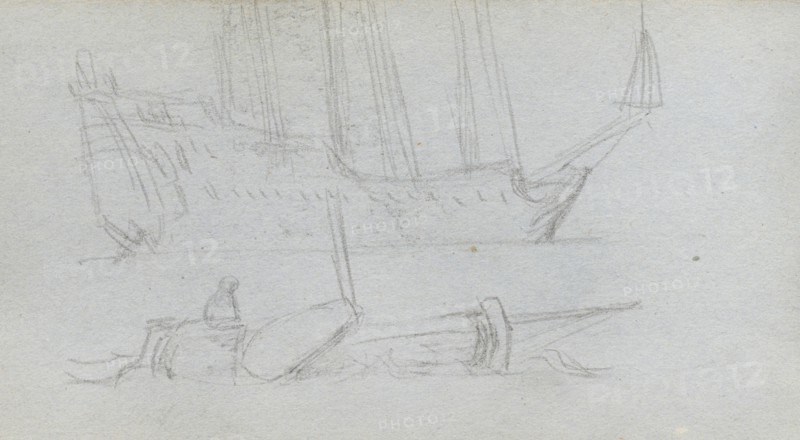 Sketchbook, page 85: Study of a Ship and Buoy. Ernest Meissonier (French, 1815-1891). Graphite;