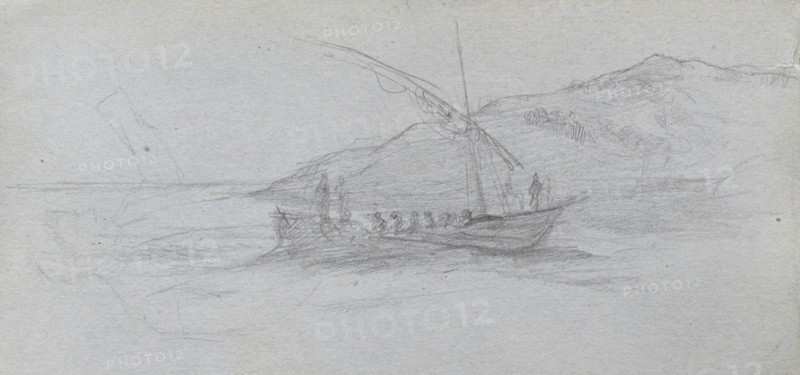 Sketchbook, page 88: Seascape and Figure. Ernest Meissonier (French, 1815-1891). Graphite;