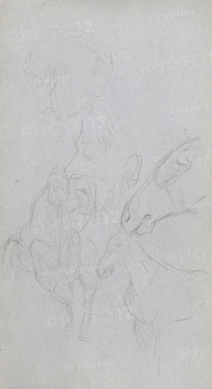 Sketchbook, page 90: Study of Horses, Profiles. Ernest Meissonier (French, 1815-1891). Graphite