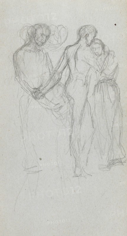 Sketchbook, page 10: Figures Embracing. Ernest Meissonier (French, 1815-1891). Graphite;