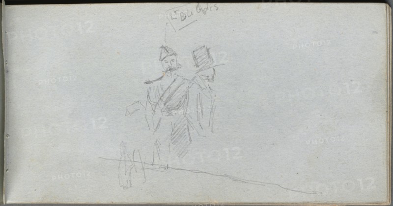 Sketchbook, page 38: Study of a Solider and Figure in Top Hat. Ernest Meissonier (French, 1815-1891). Graphite;