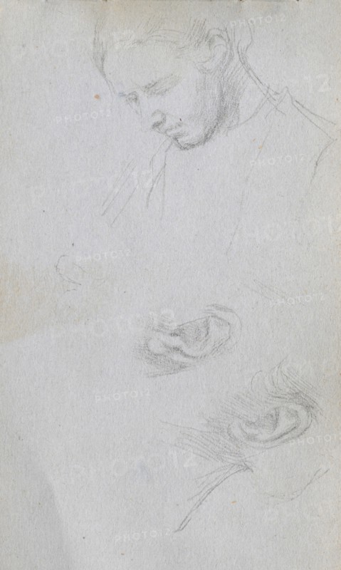Sketchbook, page 96: Study of a Face, ears. Ernest Meissonier (French, 1815-1891). Graphite;