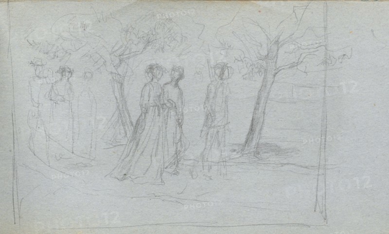 Sketchbook, page 41: Figures in a Landscape. Ernest Meissonier (French, 1815-1891). Graphite;
