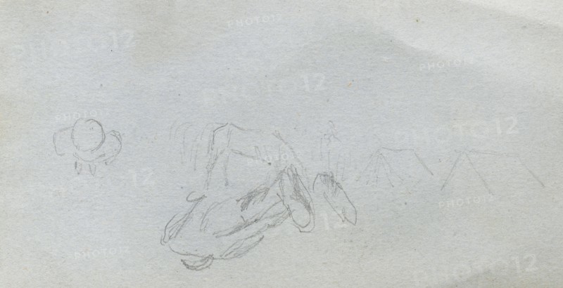 Sketchbook, page 97: Study of Figures, Buildings. Ernest Meissonier (French, 1815-1891). Graphite
