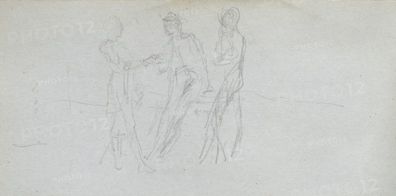 Sketchbook, page 42: Three Figures. Ernest Meissonier (French, 1815-1891). Graphite