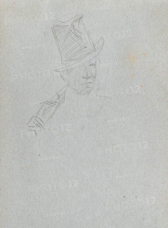 Sketchbook, page 17: Bust of a Man in Top Hat. Ernest Meissonier (French, 1815-1891). Graphite