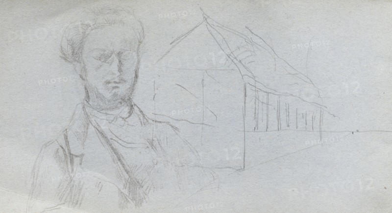 Sketchbook, page 99: Study of Figure, Building. Ernest Meissonier (French, 1815-1891). Graphite