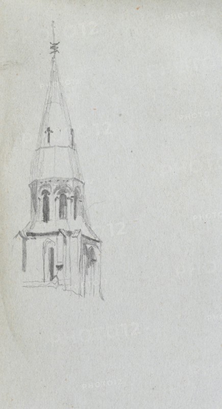 Sketchbook, page 44: Church Spire. Ernest Meissonier (French, 1815-1891). Graphite;
