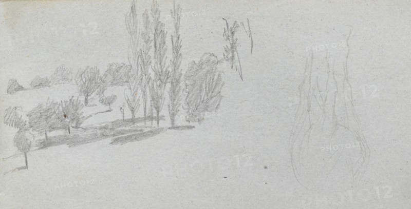 Sketchbook, page 18: Study of a Horse and Landscape Study. Ernest Meissonier (French, 1815-1891). Graphite