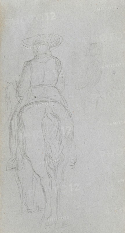 Sketchbook, page 19: Study of a Figure on Horseback seen from behind. Ernest Meissonier (French, 1815-1891). Graphite