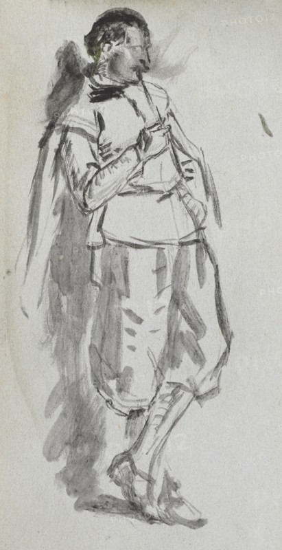 Sketchbook, page 46: Standing Male Figure. Ernest Meissonier (French, 1815-1891). Graphite, pen, ink, and wash