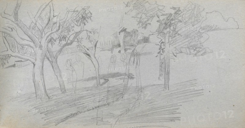 Sketchbook, page 74: Landscape Study. Ernest Meissonier (French, 1815-1891). Graphite