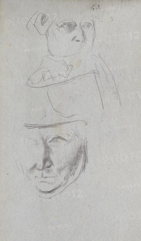 Sketchbook, page 47: Studies of Three Faces. Ernest Meissonier (French, 1815-1891). Graphite