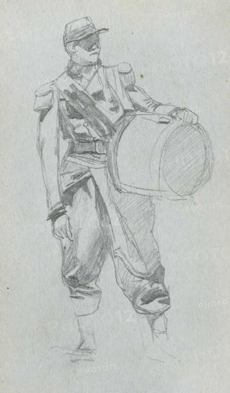 Sketchbook, page 79: Soldier with Drum. Ernest Meissonier (French, 1815-1891). Graphite;