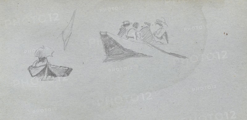 Sketchbook, page 25: Studies of Figures in Boats. Ernest Meissonier (French, 1815-1891). Graphite