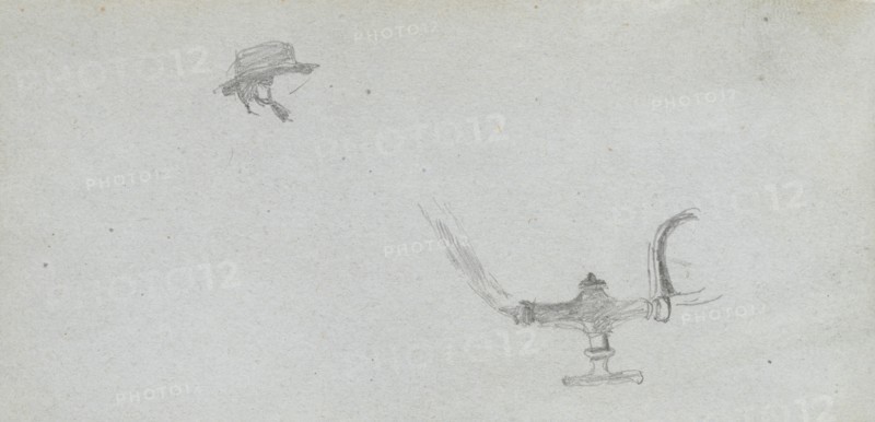 Sketchbook, page 26: Study of a Head and a Lamp. Ernest Meissonier (French, 1815-1891). Graphite;