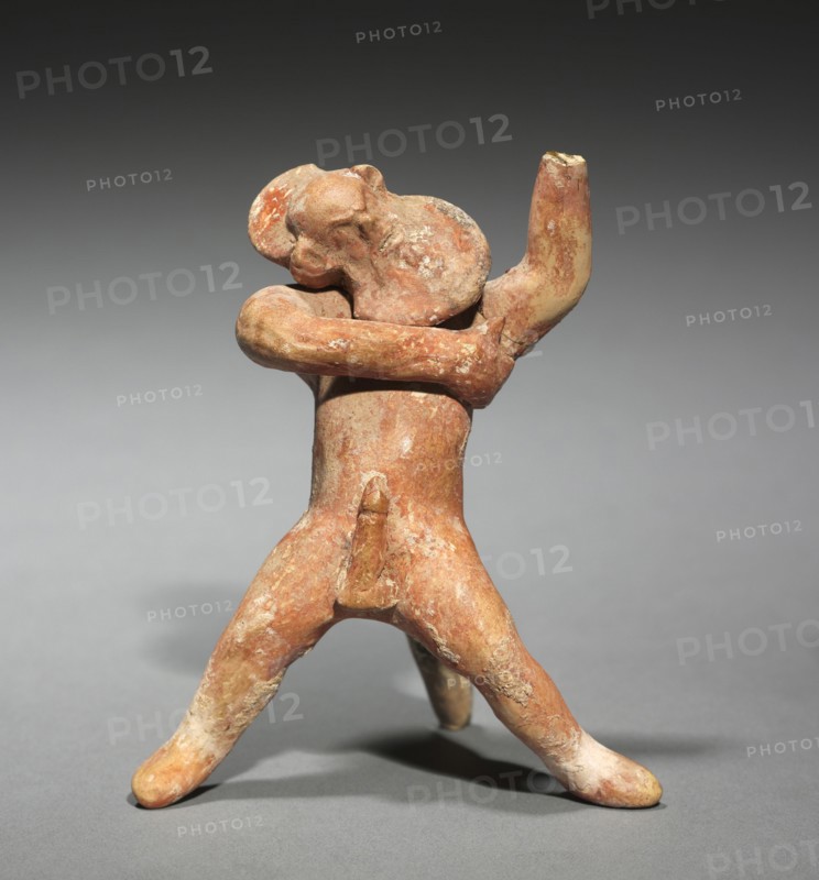 Dancing Satyr, 500-475 BC. Greece, Boeotia, early 5th Century BC. Painted terracotta; overall: 9.5 x 8 x 5.5 cm (3 3/4 x 3 1/8 x 2 3/16 in.).