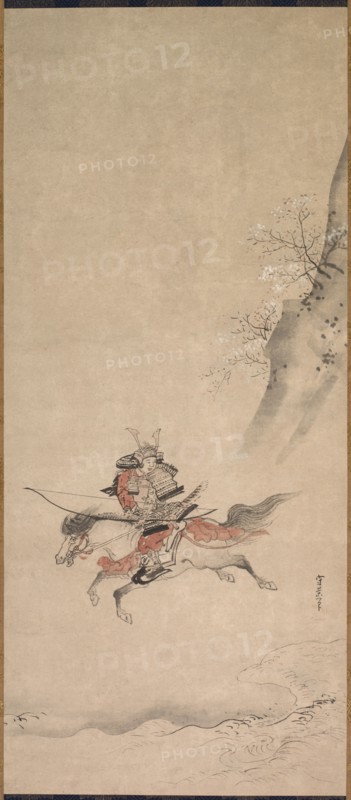 A Samurai on Horseback, 17th century. Kusumi Morikage (Japanese, c. 1620-c. 1690). Hanging scroll; ink and slight color on paper; overall: 110 x 48 cm (43 5/16 x 18 7/8 in.).