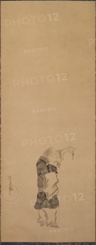 Kenshu, Monk with Shrimp, c. 1600-1640. Tawaraya Sotatsu (Japanese, died c. 1640). Hanging scroll; ink on paper; overall: 170.5 x 43.2 cm (67 1/8 x 17 in.); painting only: 93 x 36.4 cm (36 5/8 x 14 5/16 in.).