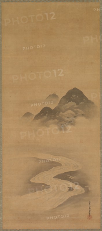 Spring Landscape, 17th century. Yukinobu Kiyohara (Japanese, 1643-1682). Hanging scroll; ink and color on silk; painting only: 95 x 41 cm (37 3/8 x 16 1/8 in.); including mounting: 180 x 59.4 cm (70 7/8 x 23 3/8 in.).