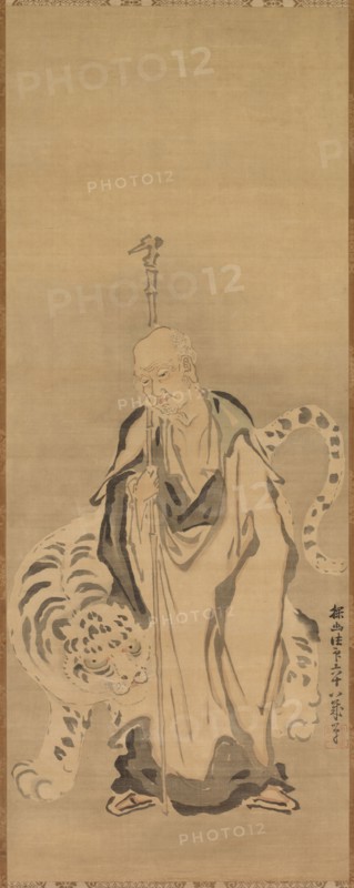 A Sage with Tiger, 17th century. Kano Tan’yu (Japanese, 1602-1674). Hanging scroll; ink and slight color on silk; painting only: 97.5 x 37.5 cm (38 3/8 x 14 3/4 in.); including mounting: 181.9 x 54 cm (71 5/8 x 21 1/4 in.).