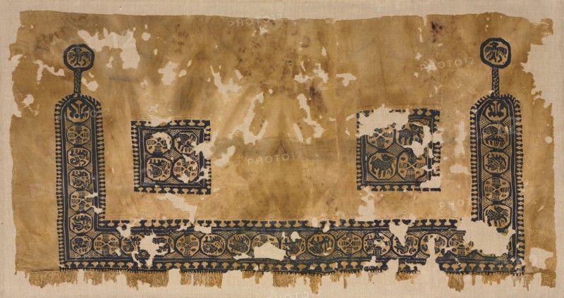 Lower Section of a Tunic, 400s. Egypt, Byzantine period, 5th century. Tapestry weave with supplementary weft wrapping; undyed linen and dyed wool; overall: 107 x 55 cm (42 1/8 x 21 5/8 in.)