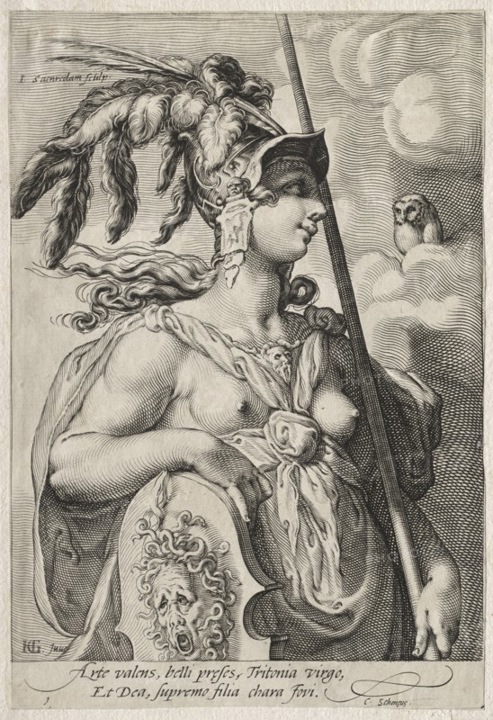 Three Goddesses: Pallas Athena, c. 1595. Jan Saenredam (Dutch, 1565-1607), after Hendrick Goltzius (Dutch, 1558–1617). Engraving