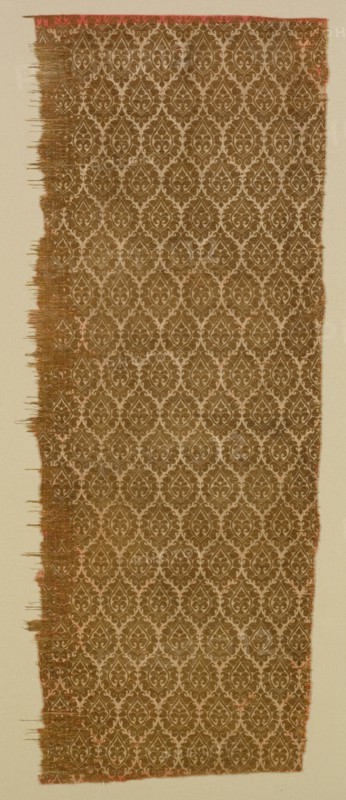 Textile with Palmettes, 1200s-1300s. Central Asia, Mongol period, 13th - 14th century. Tabby with supplementary weft; silk and gold thread; overall: 85.5 x 35 cm (33 11/16 x 13 3/4 in.)