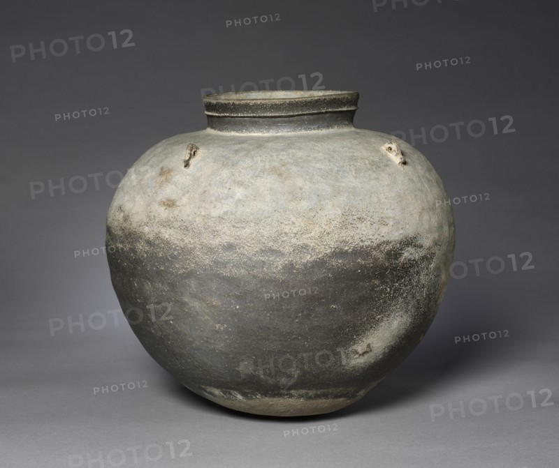 Jar with Four Lugs, 500s-600s. Korea, Three Kingdoms period (57 BC-AD 668). Stoneware with traces of ash glaze; diameter: 32.6 cm (12 13/16 in.); overall: 29.9 cm (11 3/4 in.).