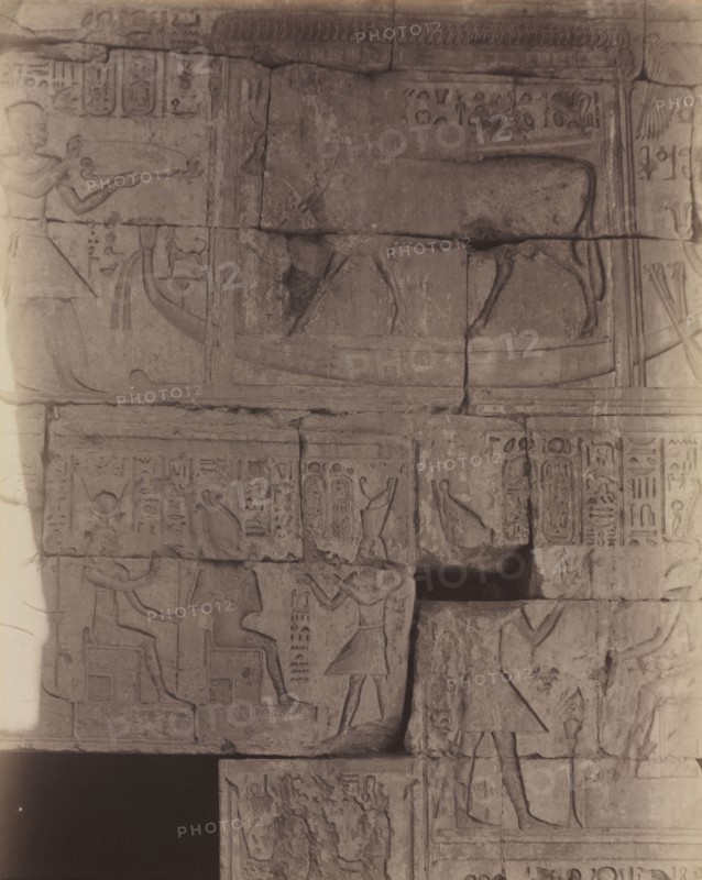 Deir el-Medineh, Sacred Barge, c. 1870s - 1880. Antonio Beato (British, c. 1825-1903). Albumen print from wet collodion negative; image: 26.1 x 20.1 cm (10 1/4 x 7 15/16 in.); matted: 50.8 x 40.6 cm (20 x 16 in.)