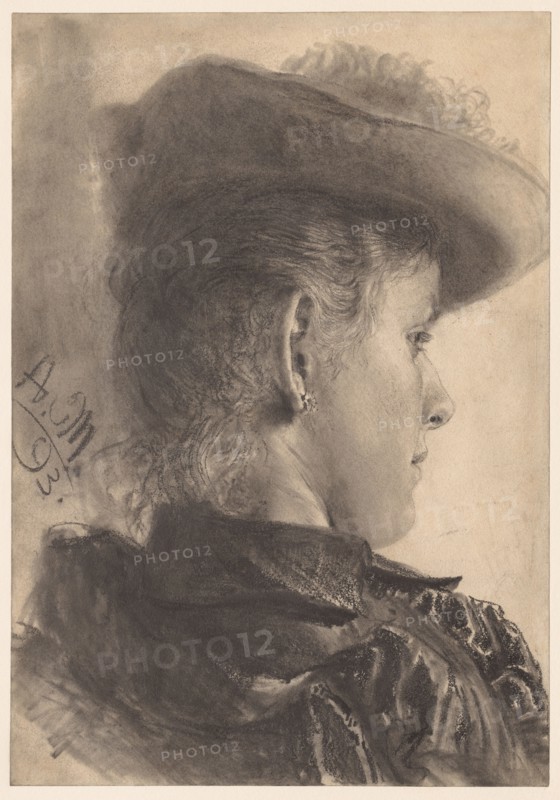 Bust of a Woman, Seen from Behind, 1893. Adolph von Menzel (German, 1815-1905). Graphite (carpenter's pencil), with stumping; sheet: 41.4 x 28.9 cm (16 5/16 x 11 3/8 in.); secondary support: 53.3 x 39.2 cm (21 x 15 7/16 in.).