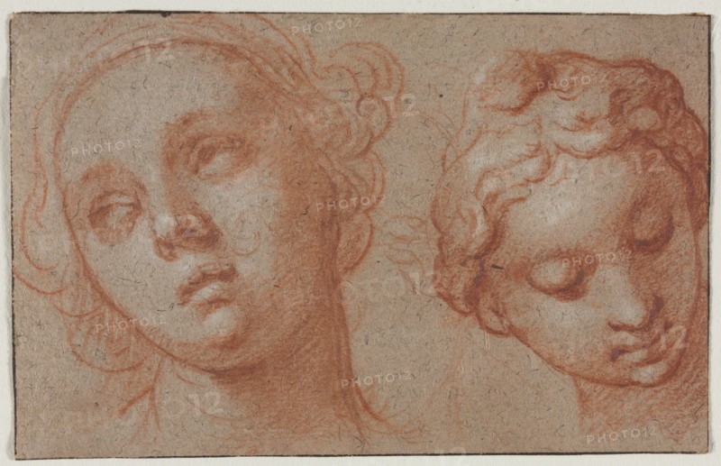 Two Female Heads, first half 17th century. Abraham Bloemaert (Dutch, 1564-1651). Red chalk heightened with white chalk; framing lines in brown ink; sheet: 7.8 x 12.2 cm (3 1/16 x 4 13/16 in.).