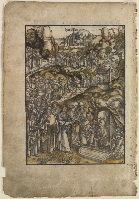 The Passion:  The Raising of Lazarus, before 1508. Urs I Graf (Swiss, c. 1485-1527/29). Woodcut handcolored with watercolor