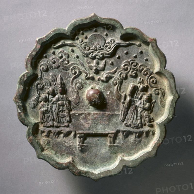 Octafoil Mirror with Legend of Herdboy and Weaver Maid, mid 10th-late 13th century. China, Song dynasty (960-1279). Bronze; diameter: 17.8 cm (7 in.); overall: 1.1 cm (7/16 in.); rim: 0.7 cm (1/4 in.).