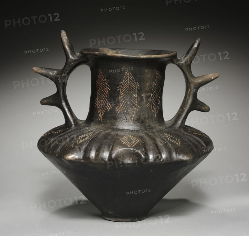 Amphora with Spiked Handles, 700-675. Italy, Latium, Italic, early 7th Century BC. Black impasto ceramic; diameter: 26.2 cm (10 5/16 in.); overall: 27.6 x 31.5 cm (10 7/8 x 12 3/8 in.).